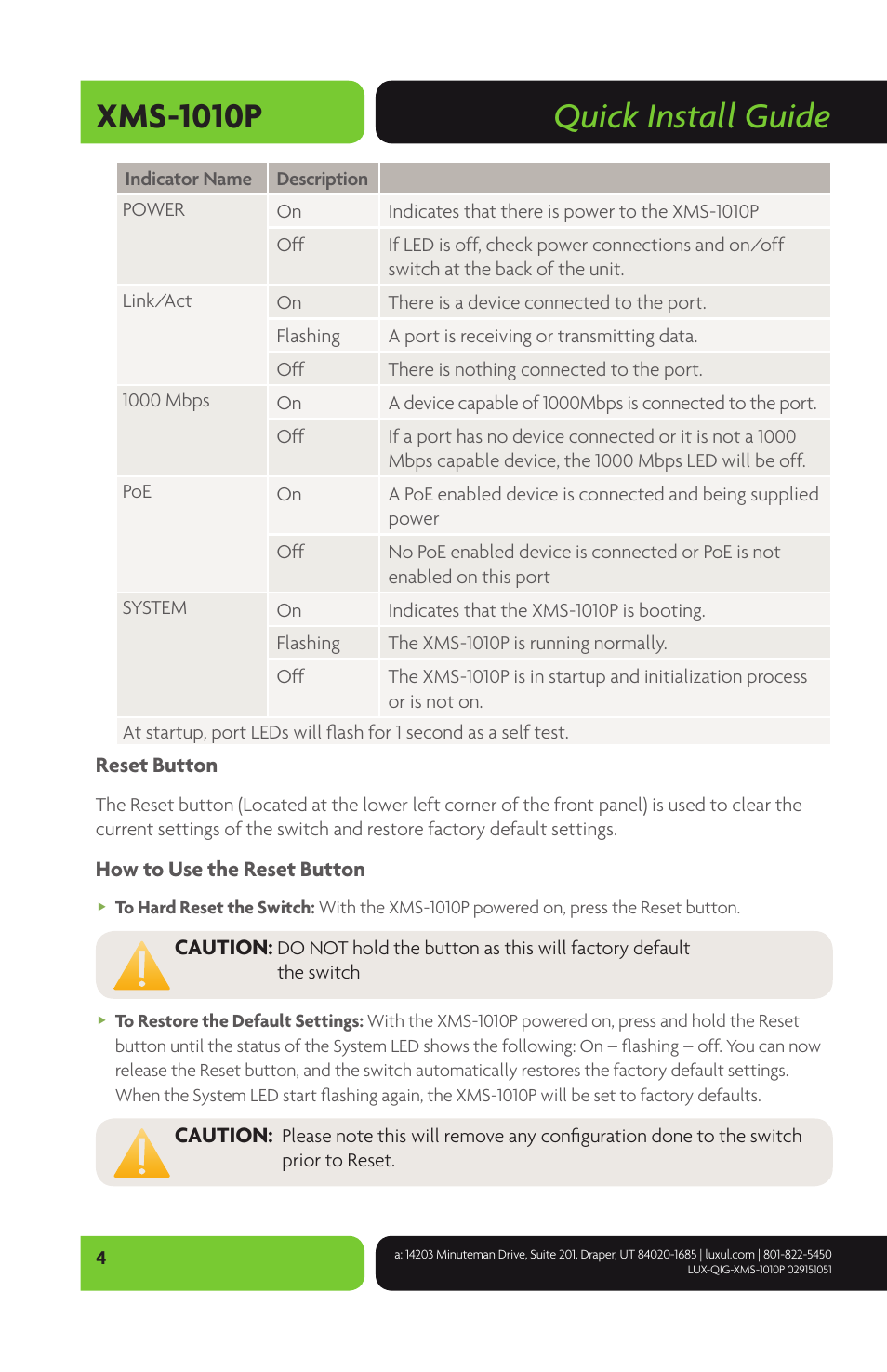 Quick install guide xms-1010p | Luxul XMS-1010P User Manual | Page 4 / 8