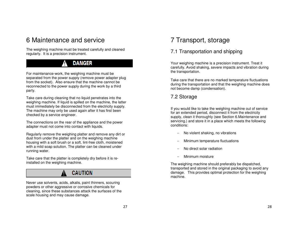 6 maintenance and service, 7 transport, storage, 1 transportation and shipping | 2 storage | LW Measurements LBS Large Bench Scale User Manual | Page 14 / 14