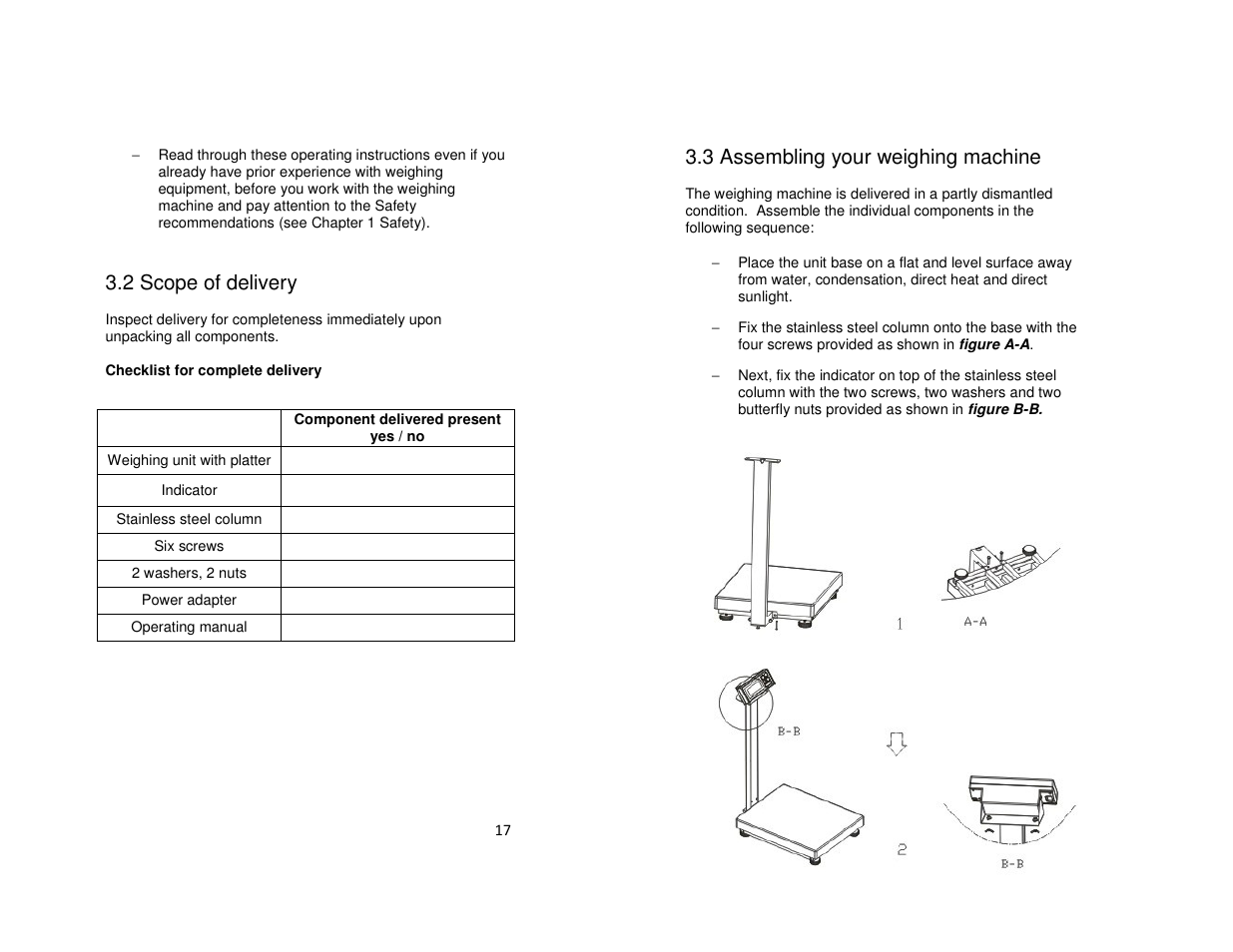 2 scope of delivery, 3 assembling your weighing machine | LW Measurements LBS Large Bench Scale User Manual | Page 9 / 14