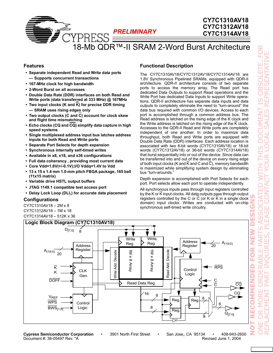 Cypress CY7C1312AV18 User Manual | 21 pages