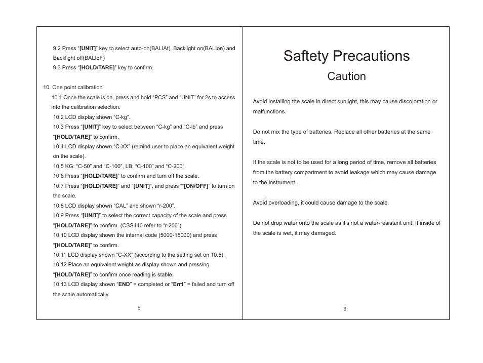 Sms5-6.pdf, Saftety precautions, Caution | LW Measurements CSS 220 Small Shipping Scale User Manual | Page 3 / 4