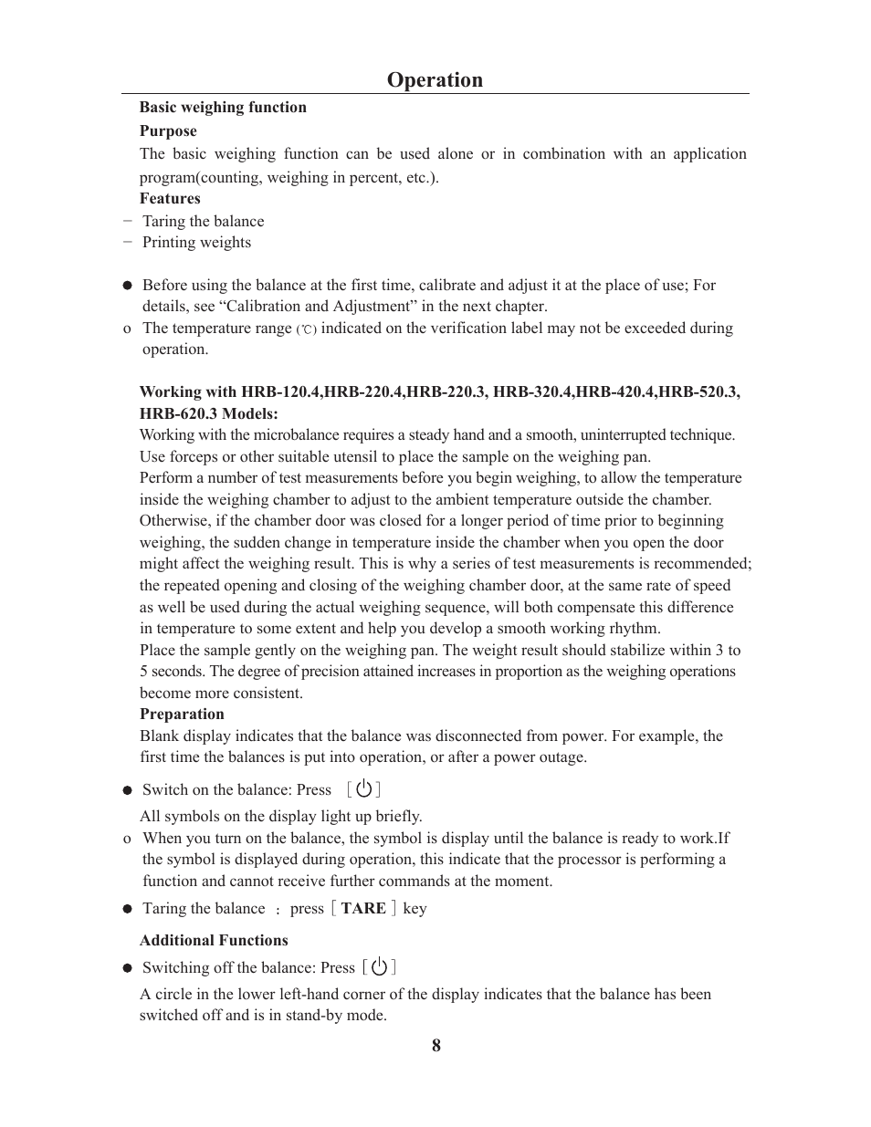 Operation | LW Measurements HRB 224 Magnetic Force Balance User Manual | Page 10 / 32