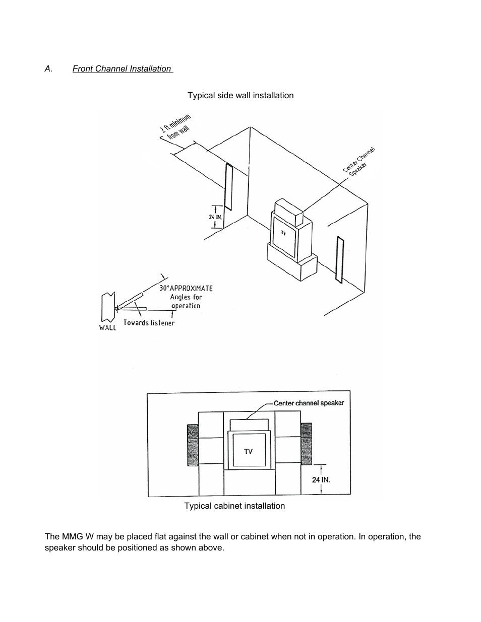 A. front channel installation | Magnepan MMG W User Manual | Page 4 / 7