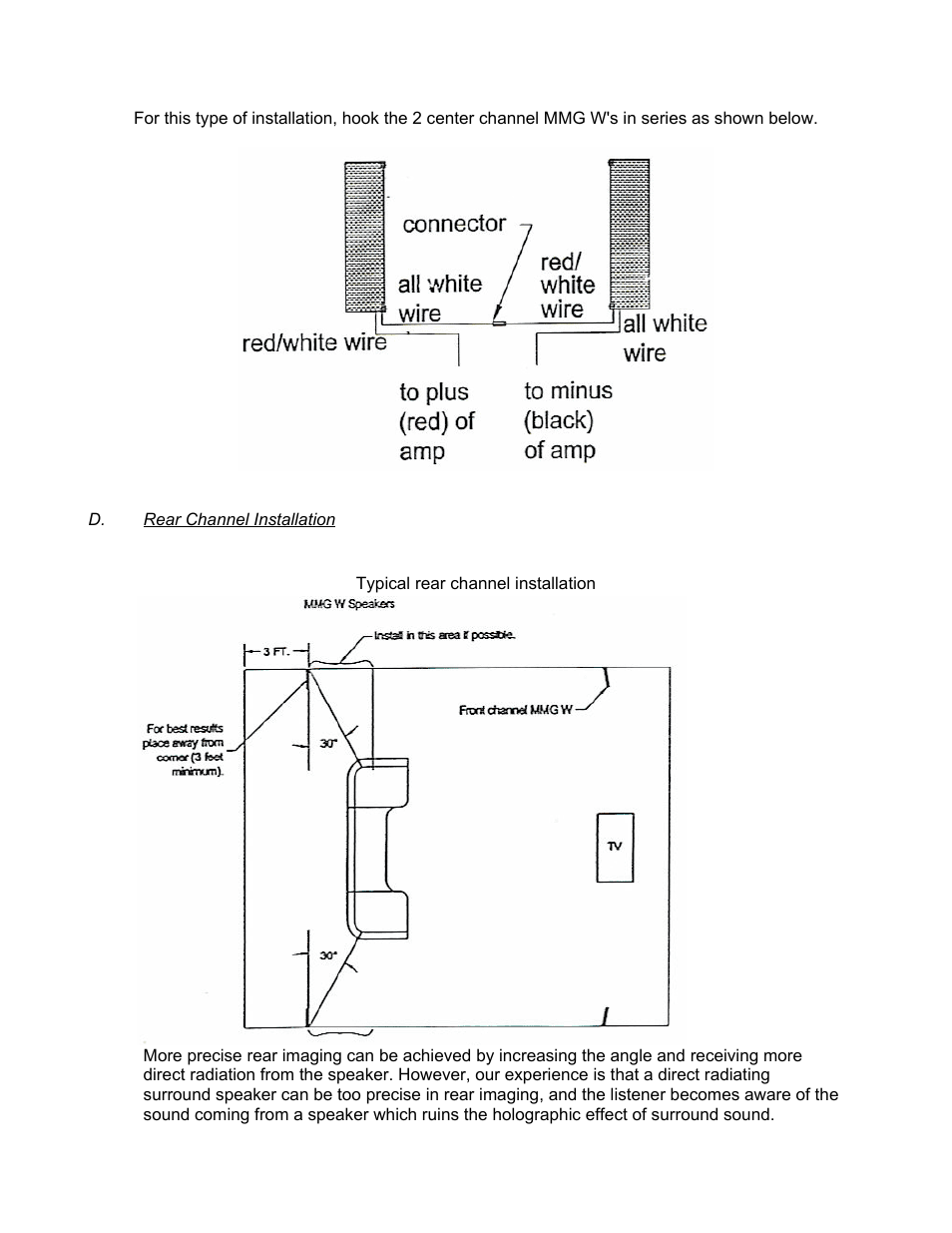 D. rear channel installation | Magnepan MMG W User Manual | Page 6 / 7