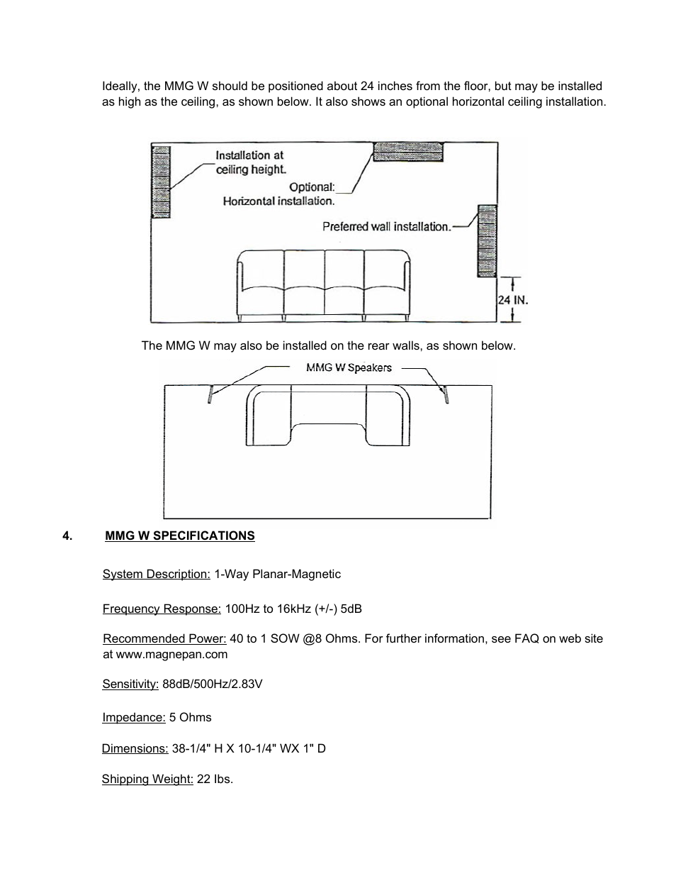 Mmg w specifications | Magnepan MMG W User Manual | Page 7 / 7