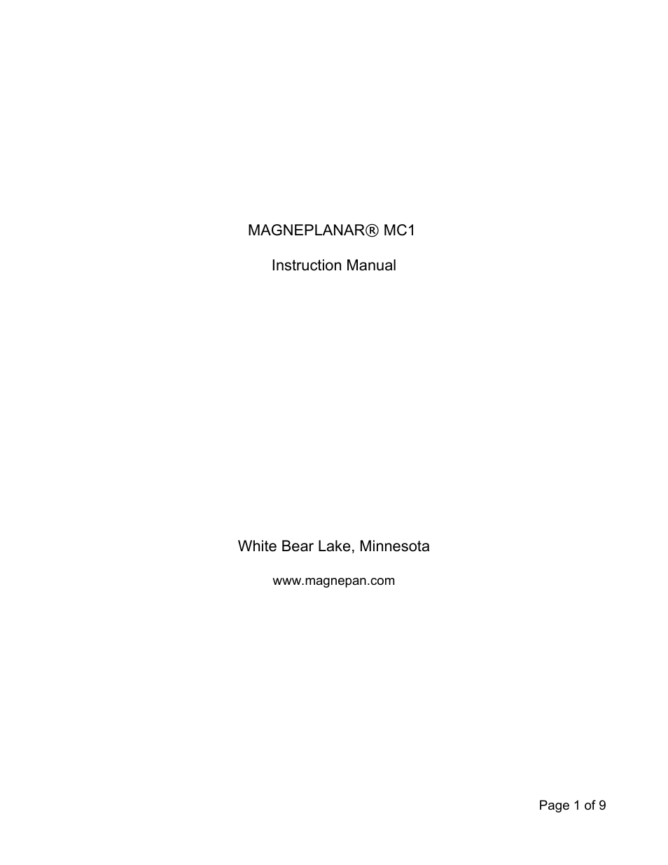 Magnepan MC1 User Manual | 9 pages