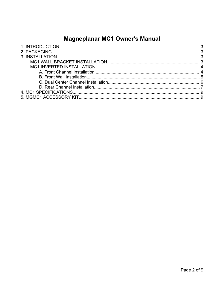 Magneplanar mc1 owner's manual | Magnepan MC1 User Manual | Page 2 / 9