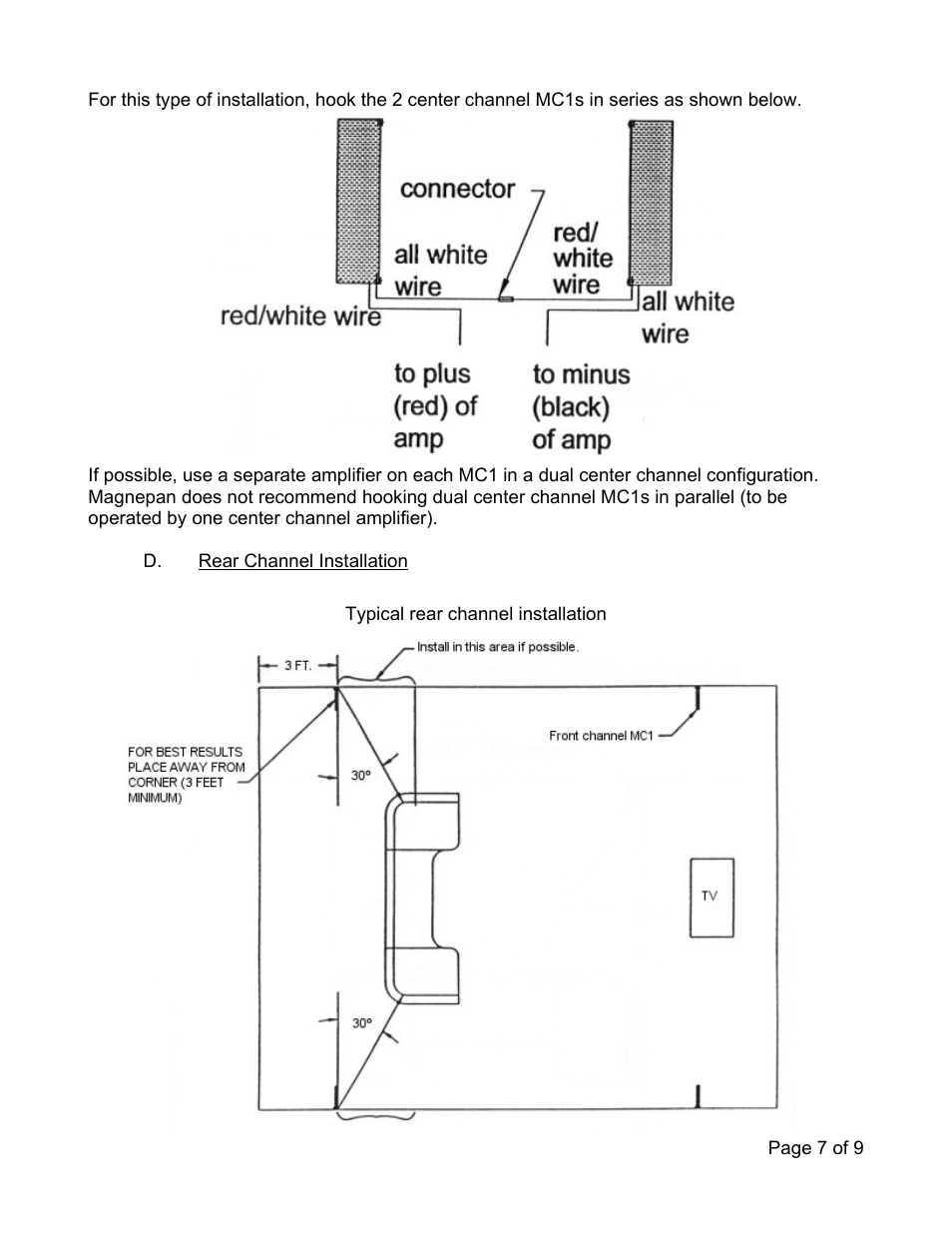 D. rear channel installation | Magnepan MC1 User Manual | Page 7 / 9