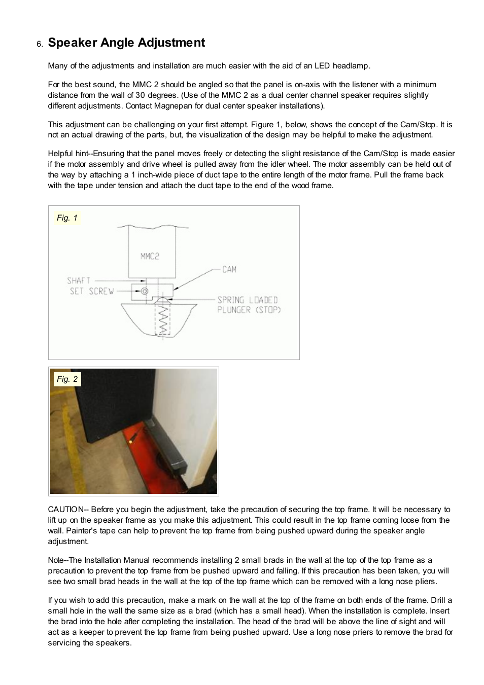 Speaker angle adjustment | Magnepan MMC 2 User Manual | Page 3 / 6