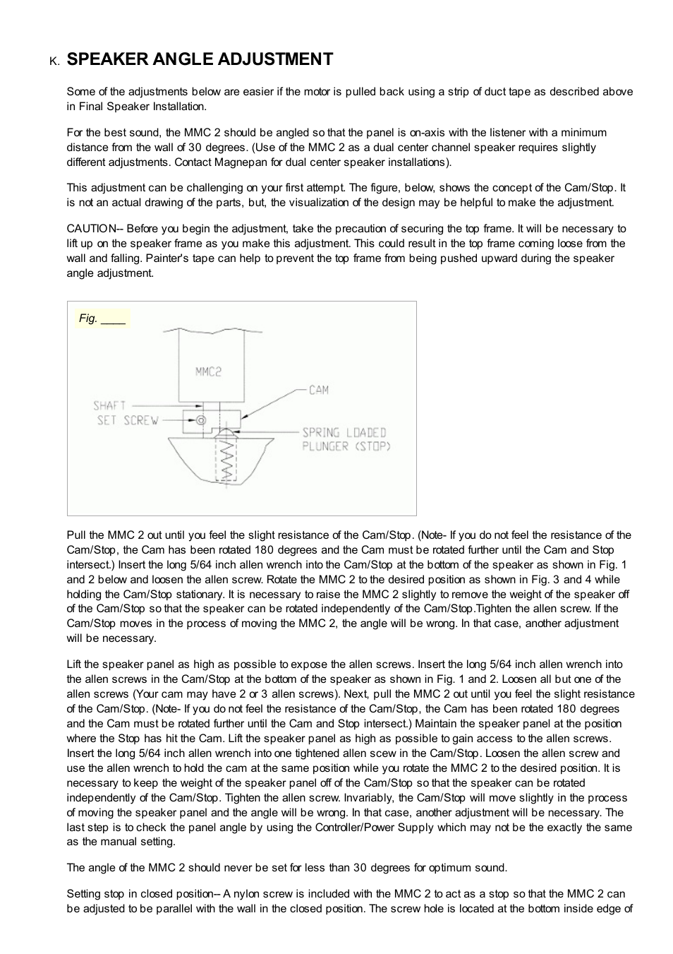 Speaker angle adjustment | Magnepan MMC 2 User Manual | Page 10 / 13