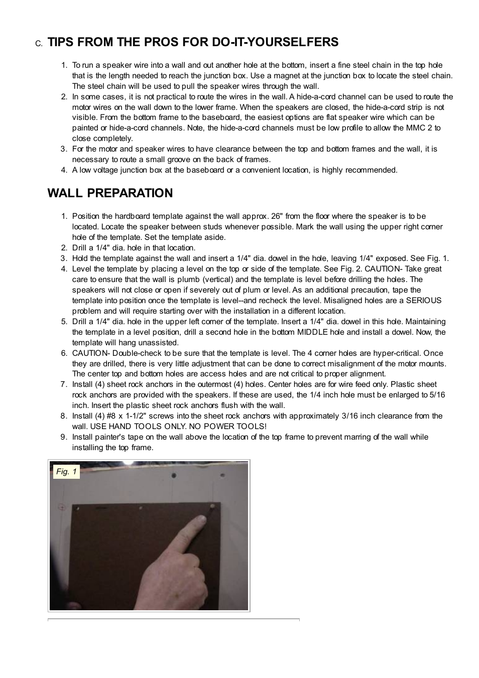 Tips from the pros for do-it-yourselfers, Wall preparation | Magnepan MMC 2 User Manual | Page 3 / 13