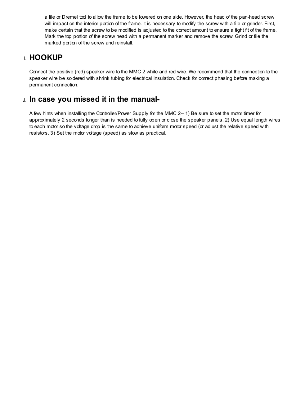 Hookup, In case you missed it in the manual | Magnepan MMC 2 User Manual | Page 9 / 13