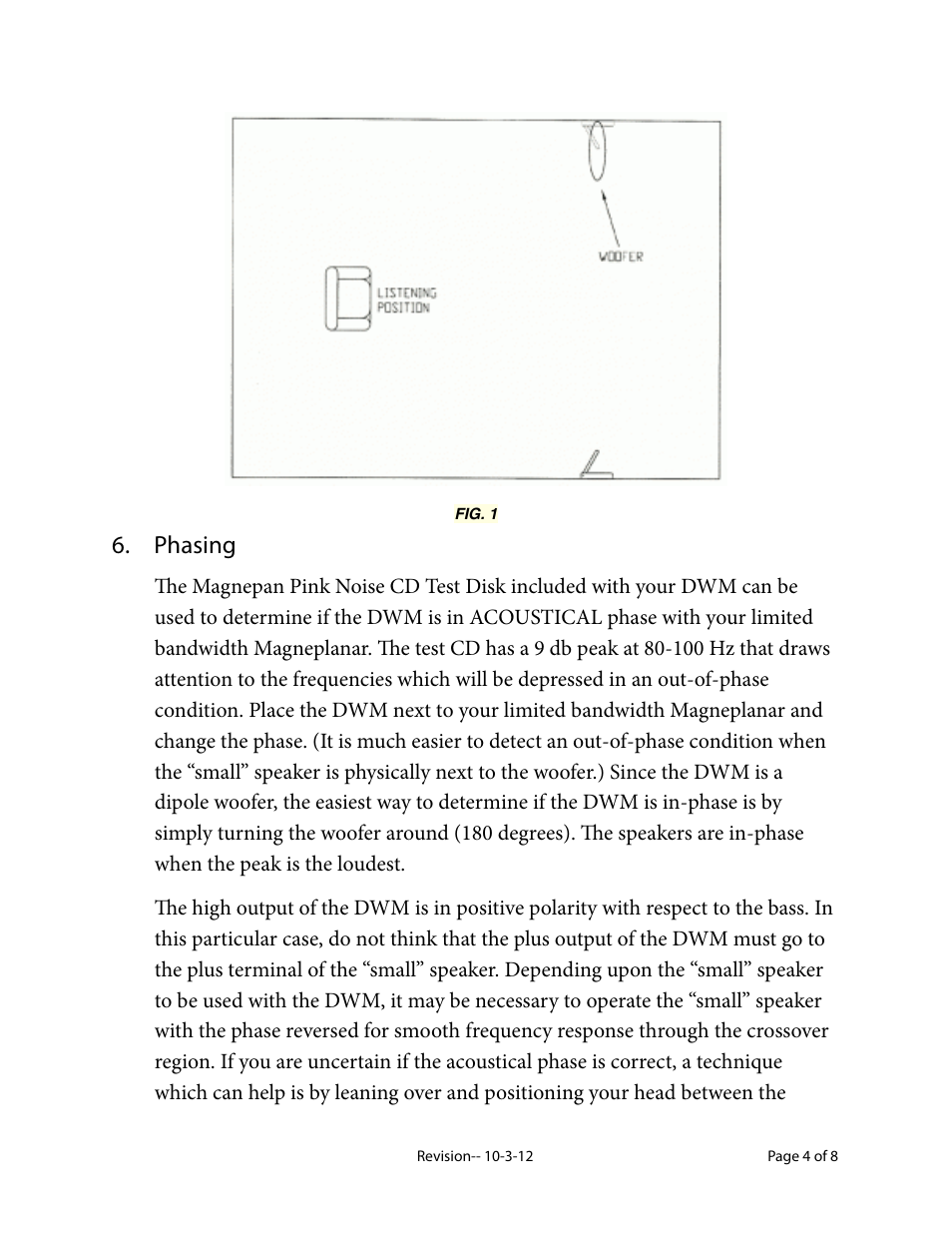 Phasing | Magnepan DWM User Manual | Page 4 / 8