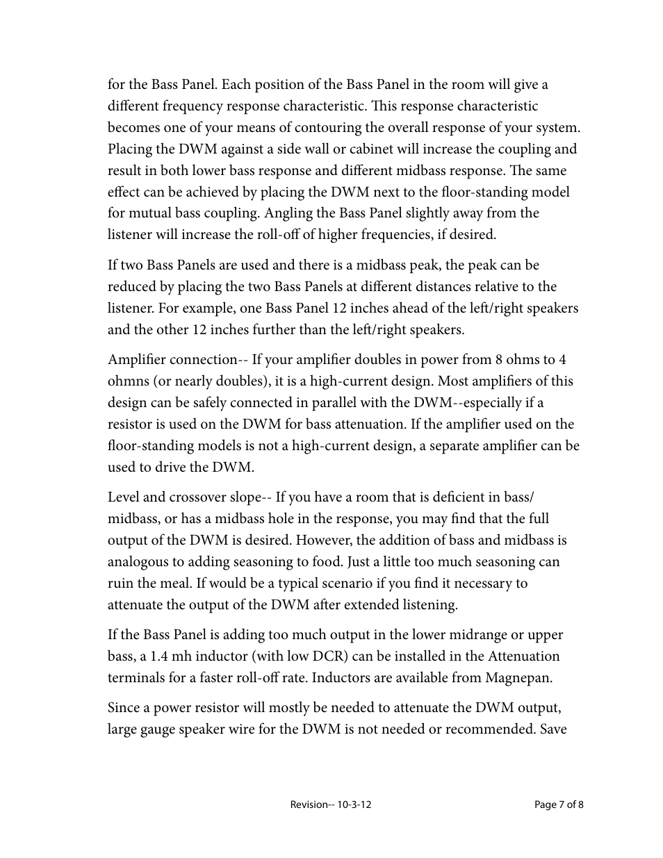 Magnepan DWM User Manual | Page 7 / 8