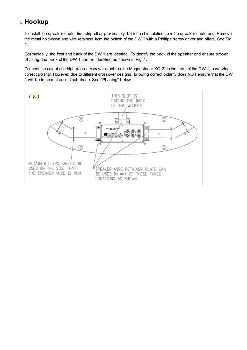 Hookup | Magnepan DW1 User Manual | Page 2 / 5