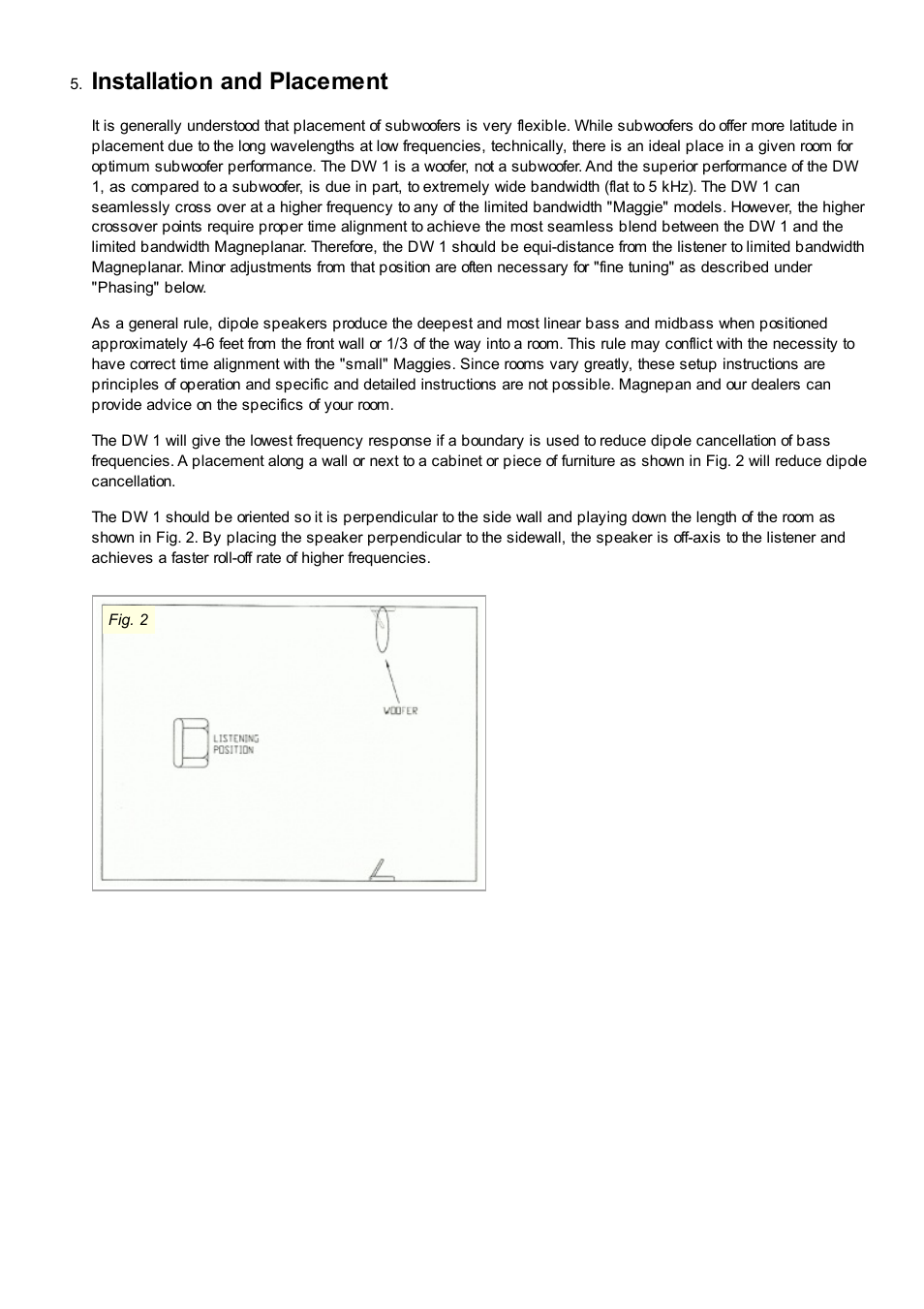 Installation and placement | Magnepan DW1 User Manual | Page 3 / 5