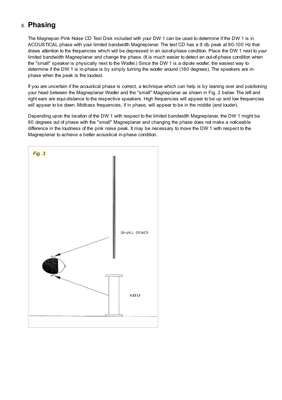 Phasing | Magnepan DW1 User Manual | Page 4 / 5