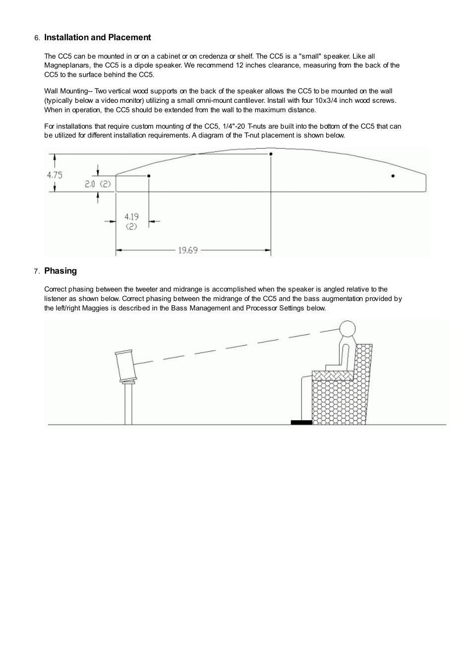 Installation and placement, Phasing | Magnepan CC5 User Manual | Page 2 / 5