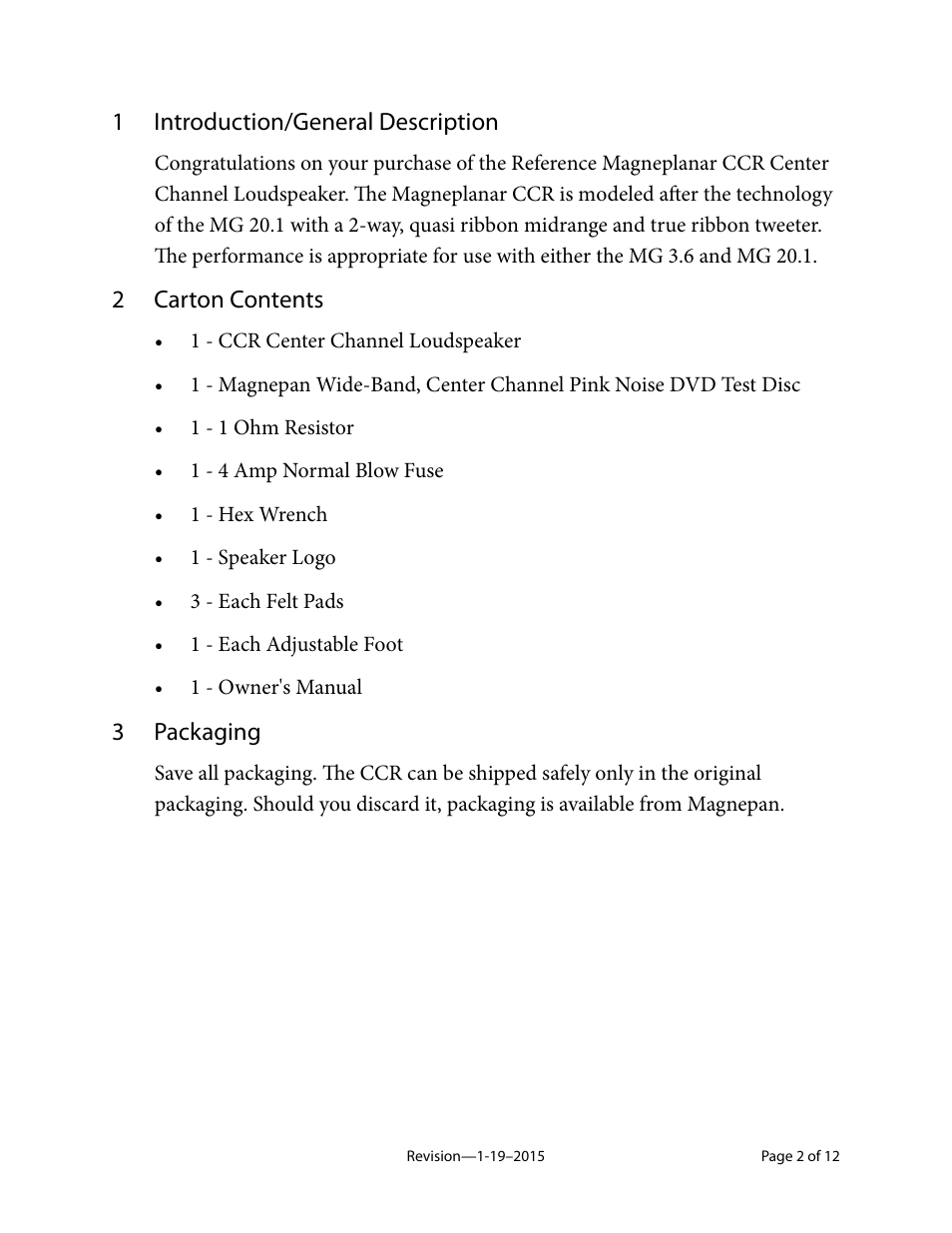 Magnepan CCR User Manual | Page 2 / 12