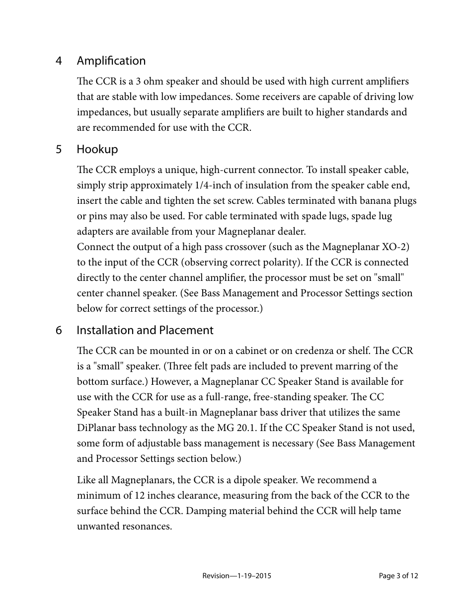 Magnepan CCR User Manual | Page 3 / 12