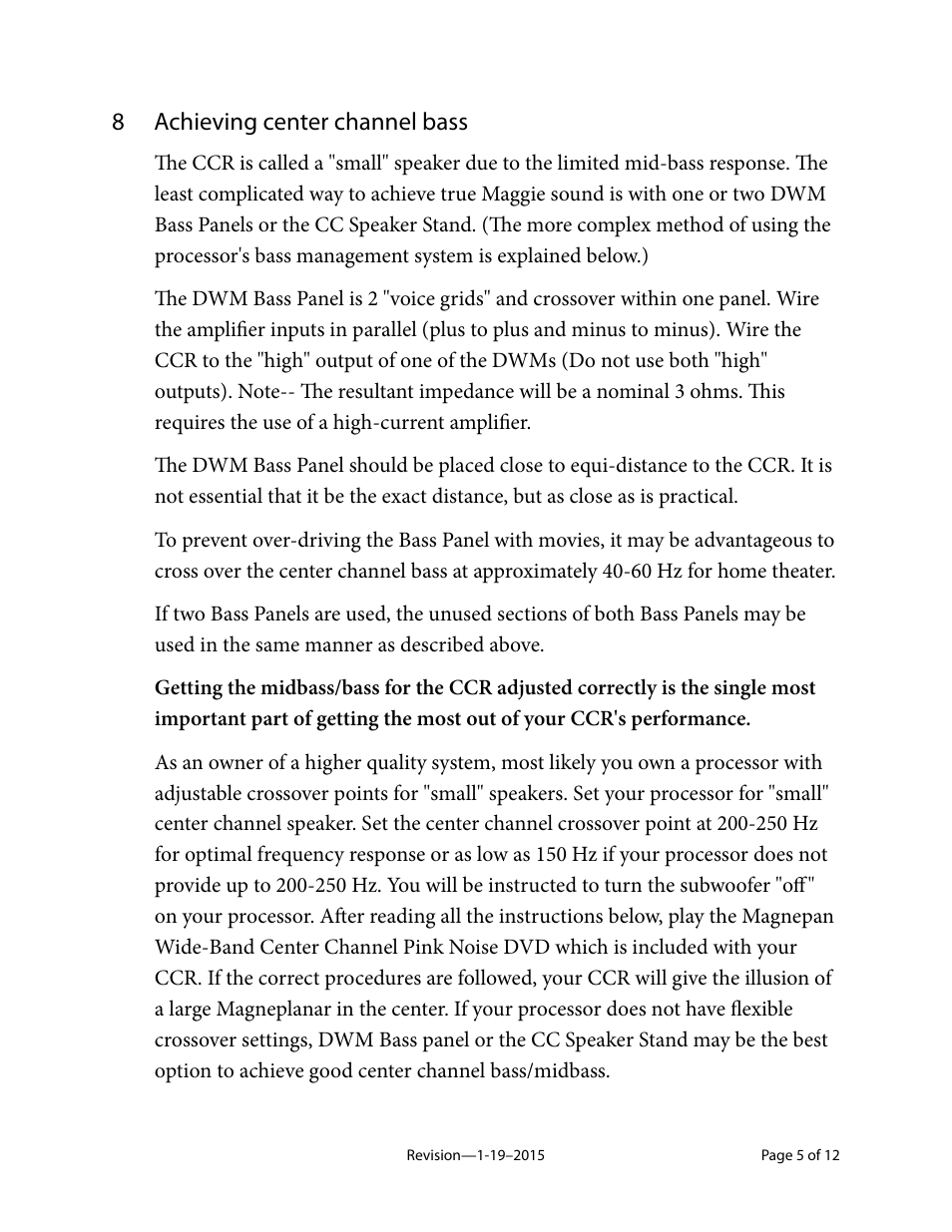 8 achieving center channel bass | Magnepan CCR User Manual | Page 5 / 12