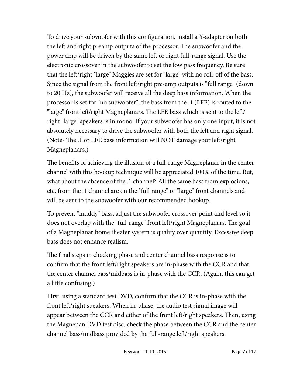 Magnepan CCR User Manual | Page 7 / 12