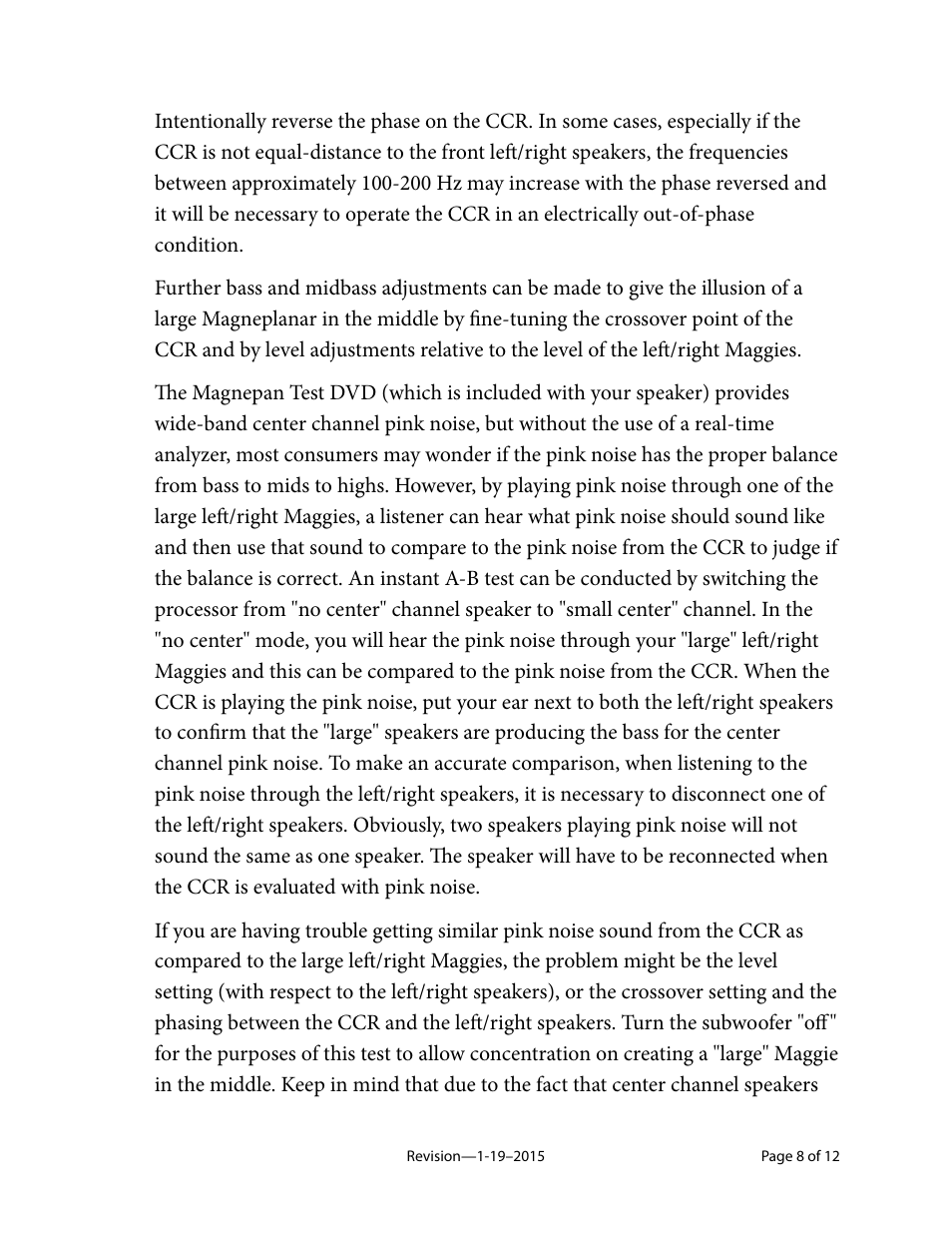 Magnepan CCR User Manual | Page 8 / 12