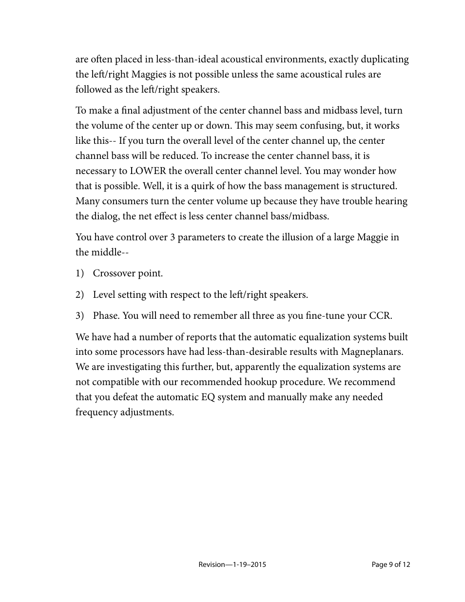 Magnepan CCR User Manual | Page 9 / 12