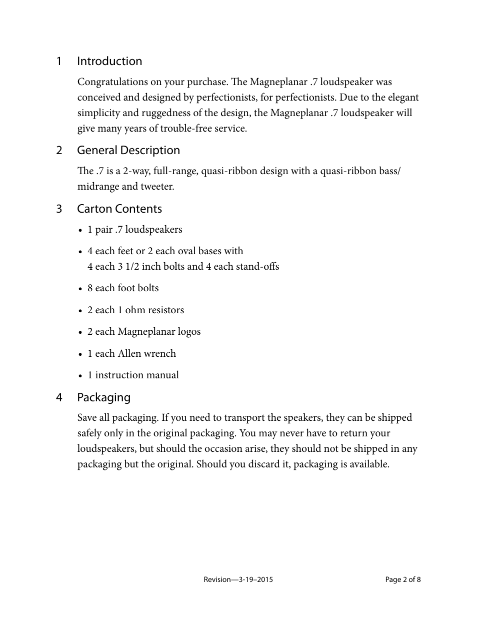 Magnepan MG .7 User Manual | Page 2 / 8