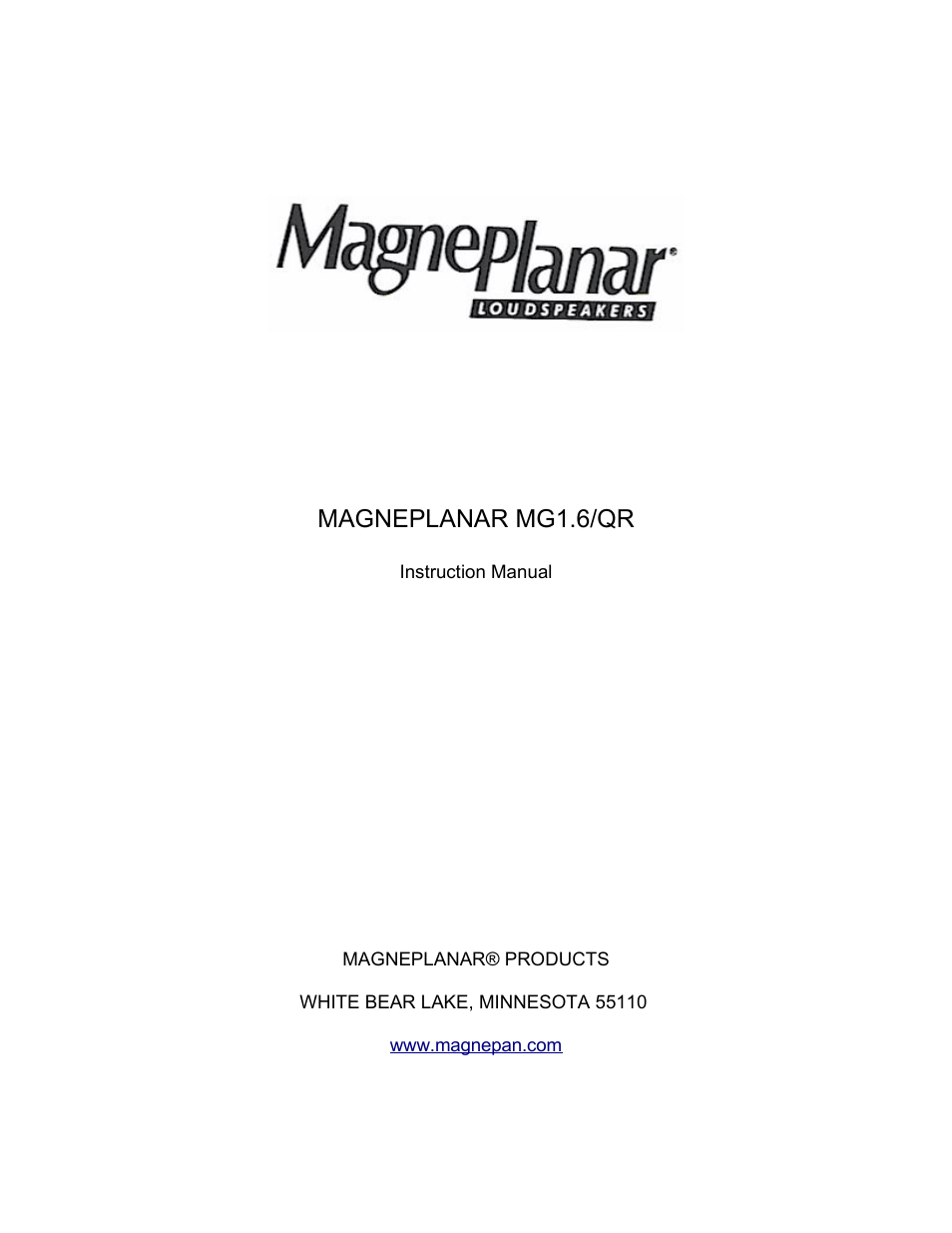 Magnepan MG 1.6 User Manual | 9 pages