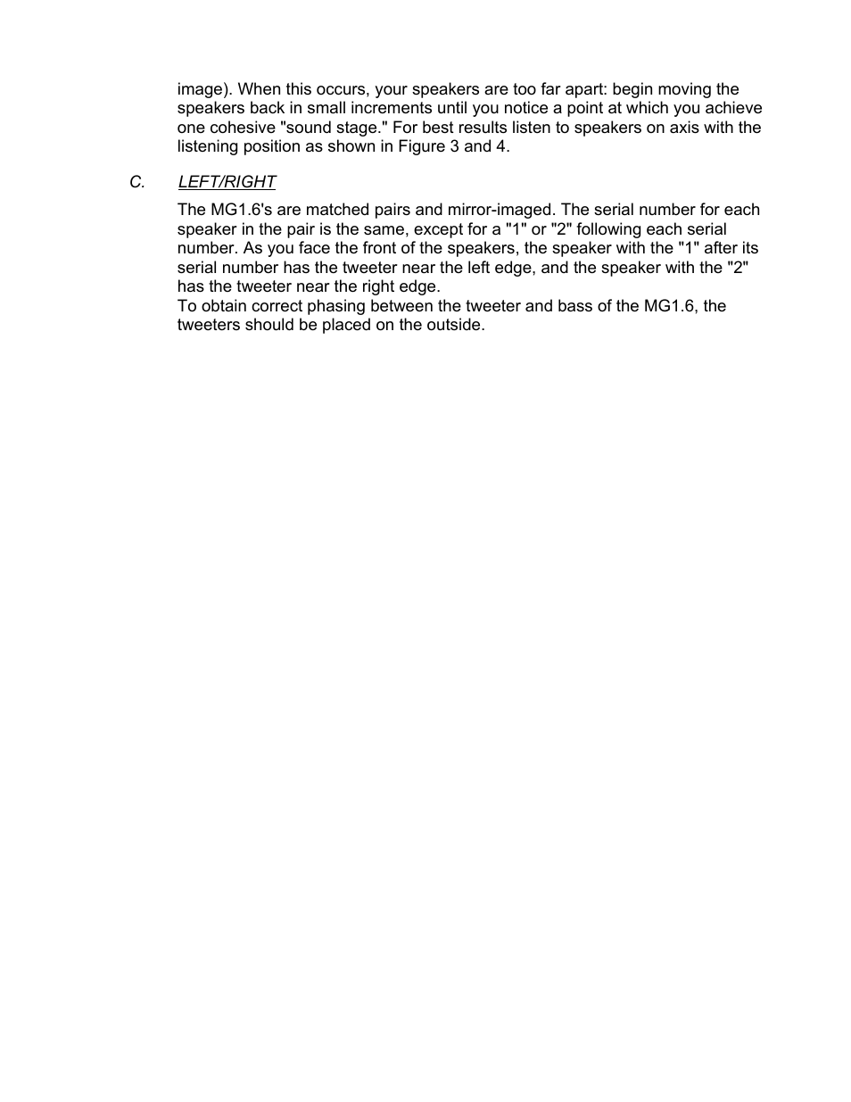 C. left/right | Magnepan MG 1.6 User Manual | Page 5 / 9