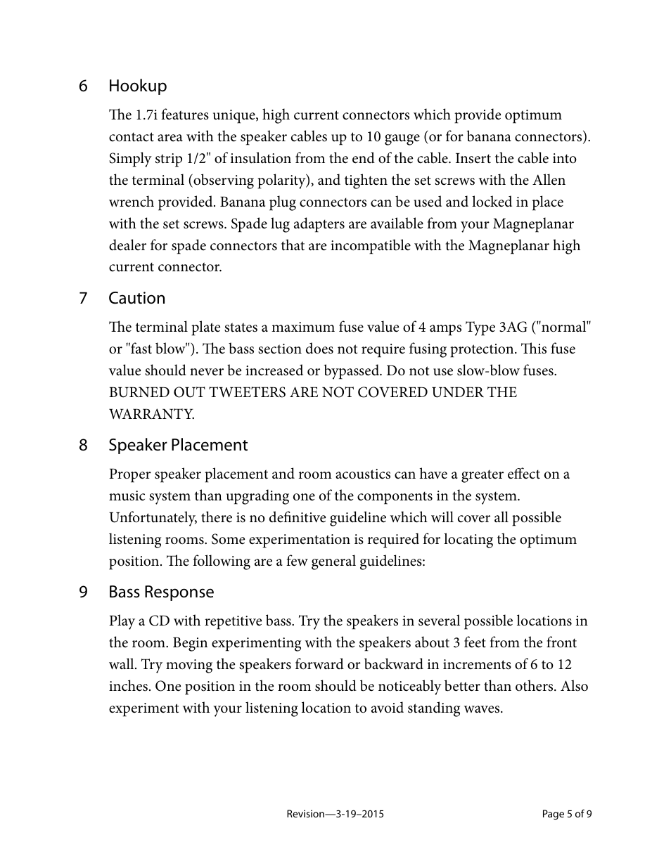 Magnepan MG 1.7 User Manual | Page 5 / 9