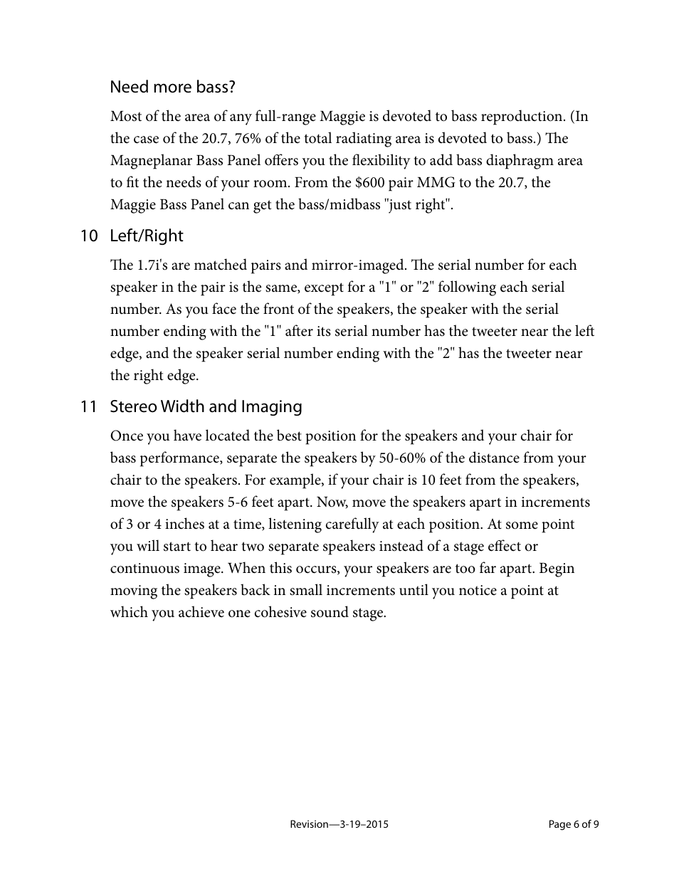 Magnepan MG 1.7 User Manual | Page 6 / 9