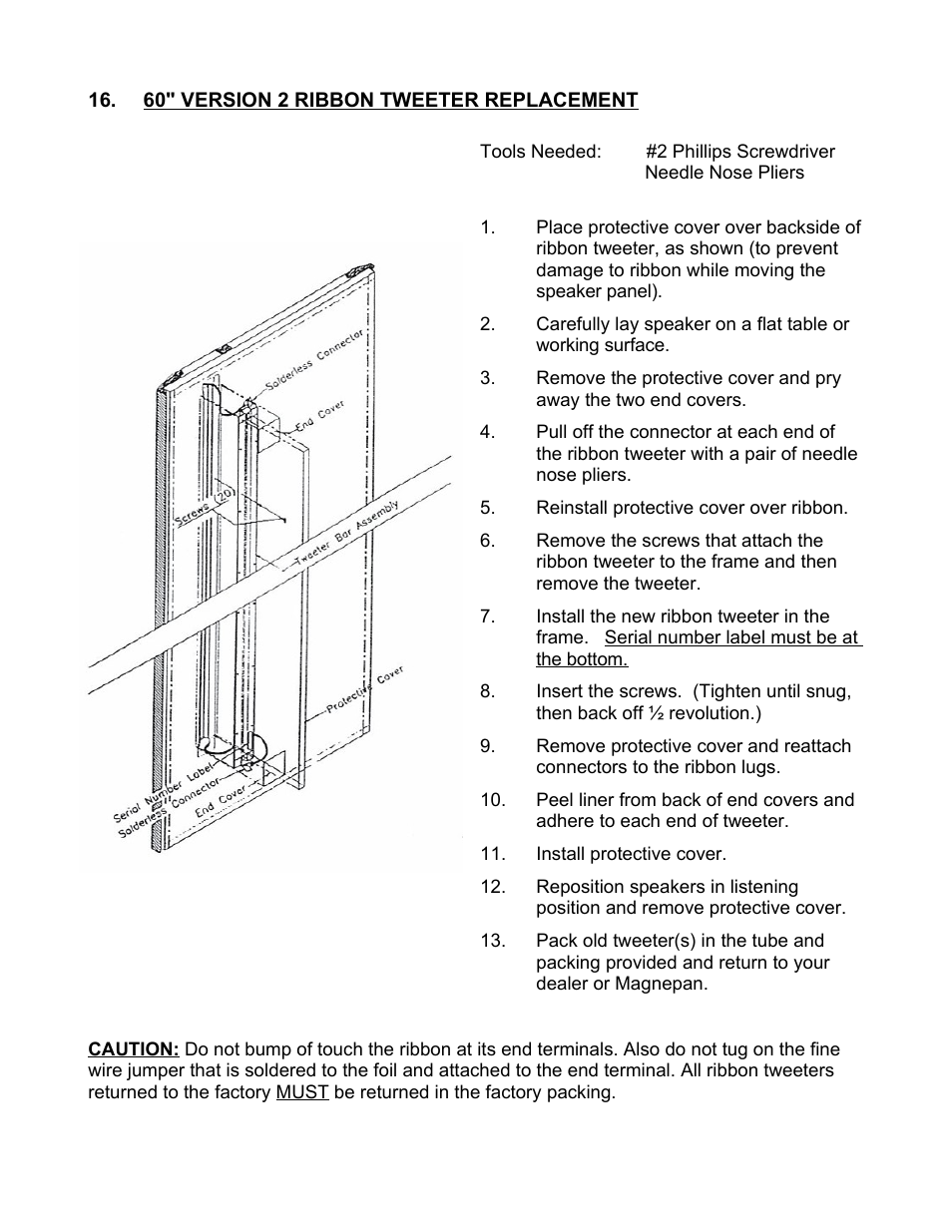 60" version 2 ribbon tweeter replacement | Magnepan MG 3.6 User Manual | Page 13 / 14