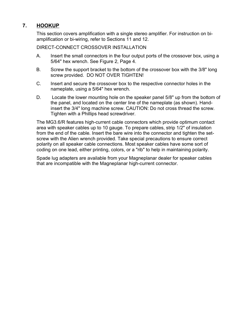 Hookup | Magnepan MG 3.6 User Manual | Page 4 / 14
