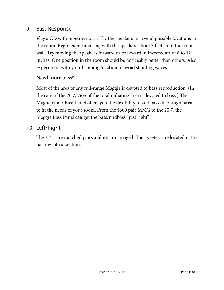 Magnepan MG 3.7 User Manual | Page 6 / 9