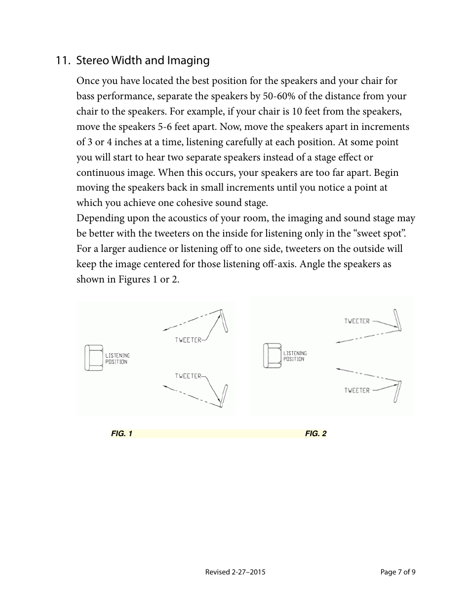 Stereo width and imaging | Magnepan MG 3.7 User Manual | Page 7 / 9