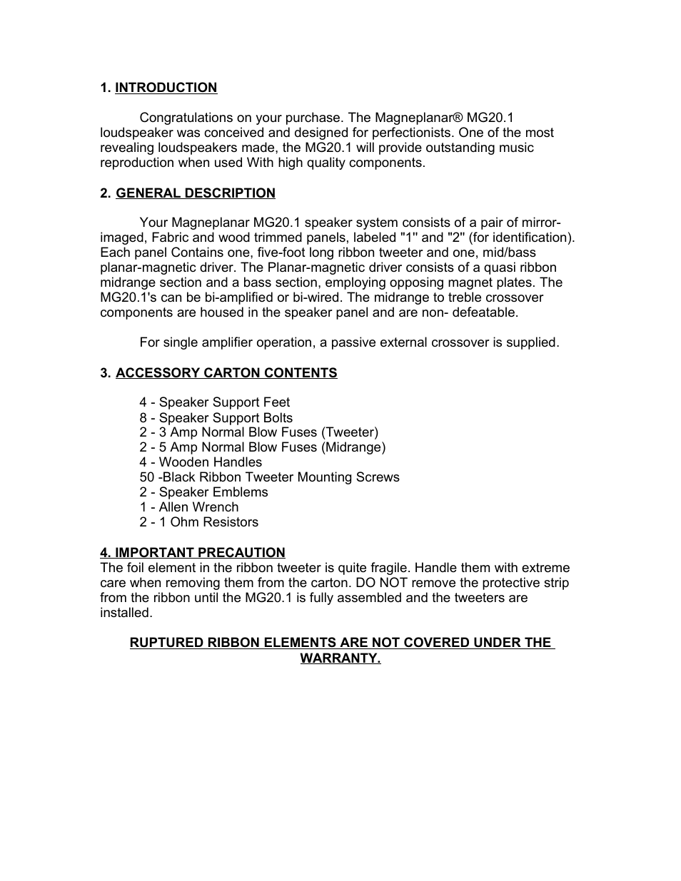 Magnepan MG 20.1 User Manual | Page 2 / 12