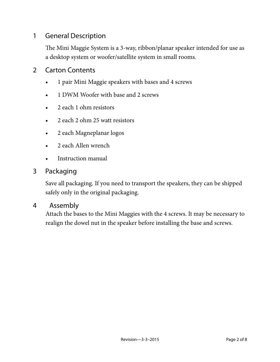 Magnepan Mini Maggie System User Manual | Page 2 / 8