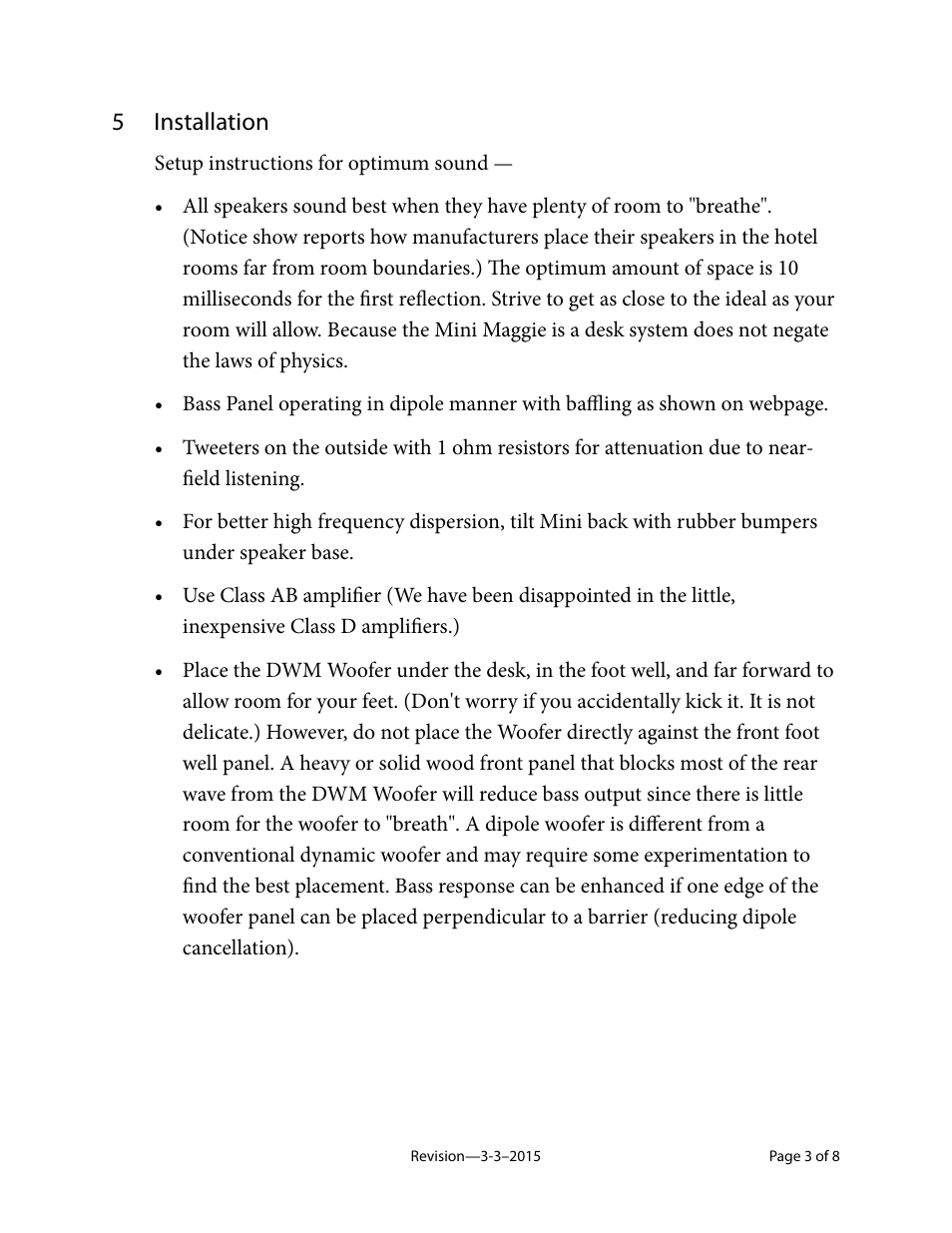 5 installation | Magnepan Mini Maggie System User Manual | Page 3 / 8
