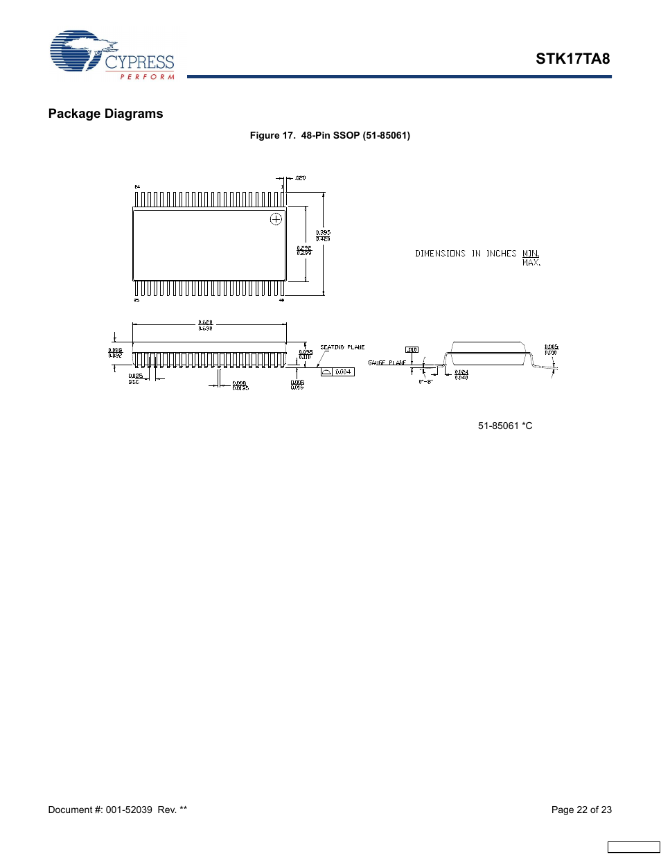 Package diagrams, Stk17ta8 | Cypress AutoStore STK17TA8 User Manual | Page 22 / 23