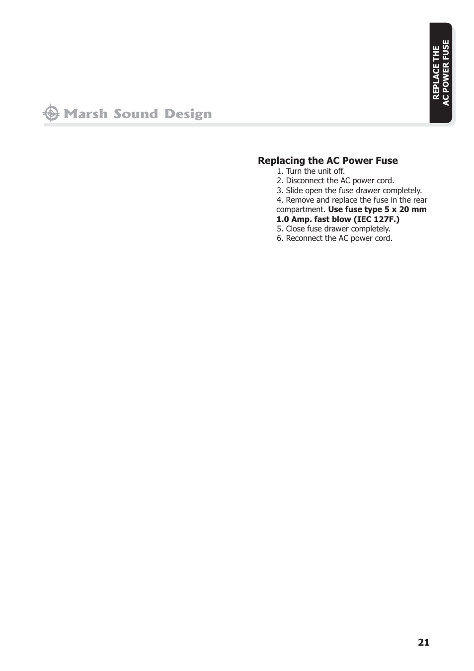 Marsh sound design | Marsh Sound Design The HT 4000 High Resolution Audio-Video Processor User Manual | Page 21 / 26