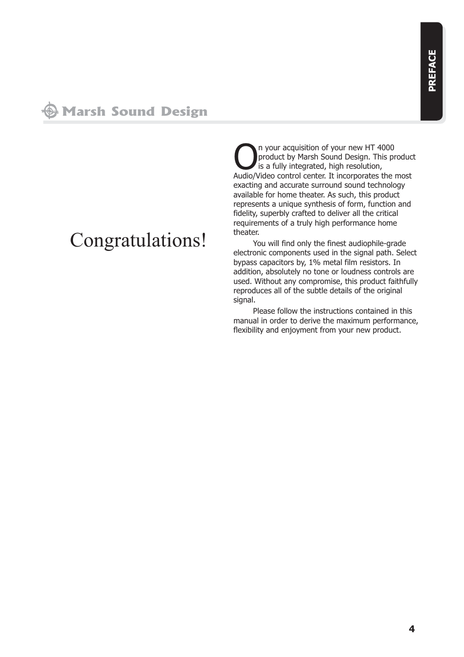 Marsh Sound Design The HT 4000 High Resolution Audio-Video Processor User Manual | Page 3 / 26