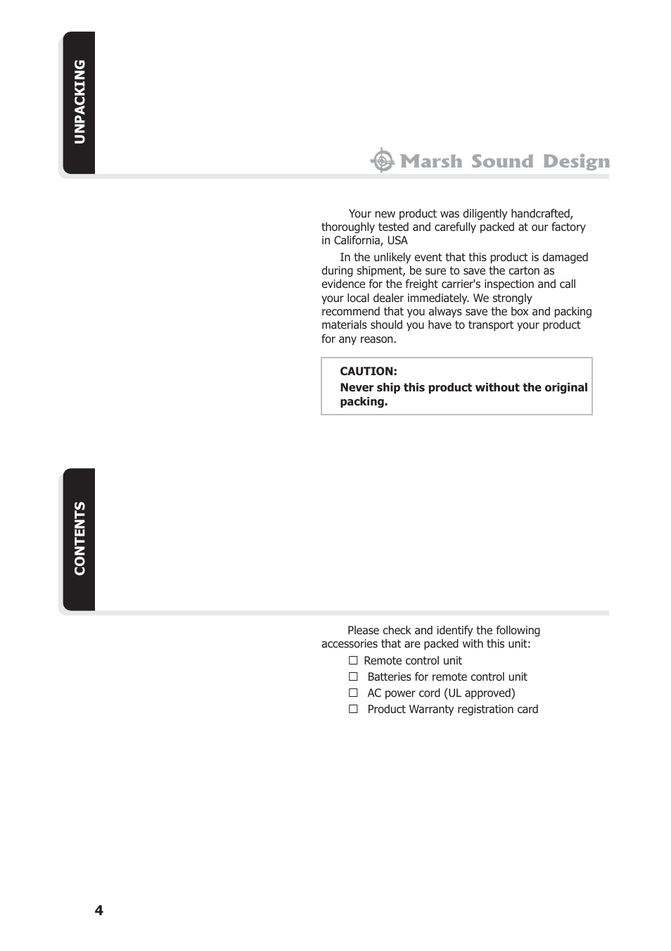 Marsh sound design | Marsh Sound Design The HT 4000 High Resolution Audio-Video Processor User Manual | Page 4 / 26