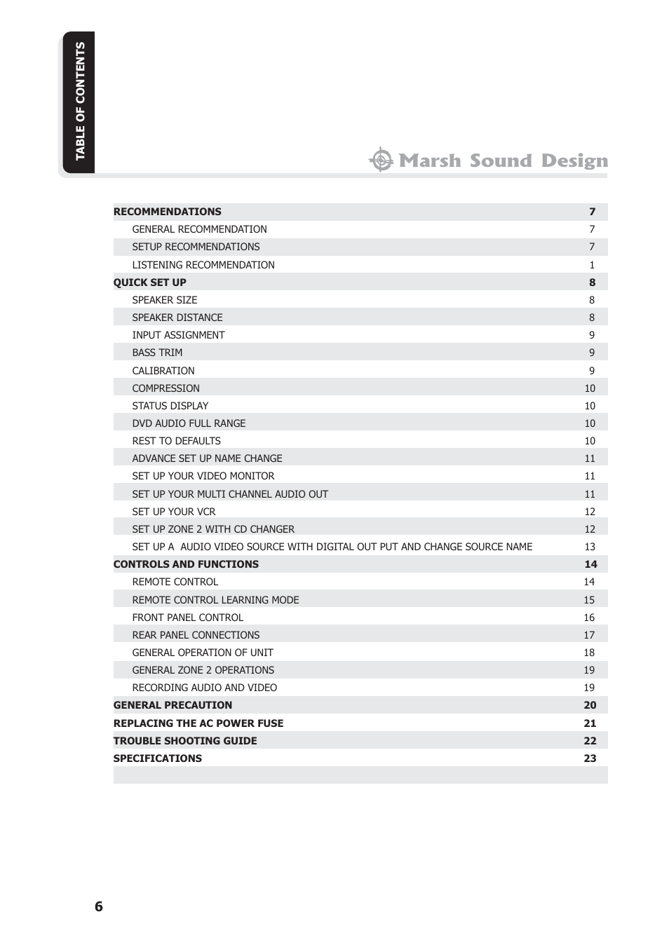 Marsh sound design | Marsh Sound Design The HT 4000 High Resolution Audio-Video Processor User Manual | Page 6 / 26