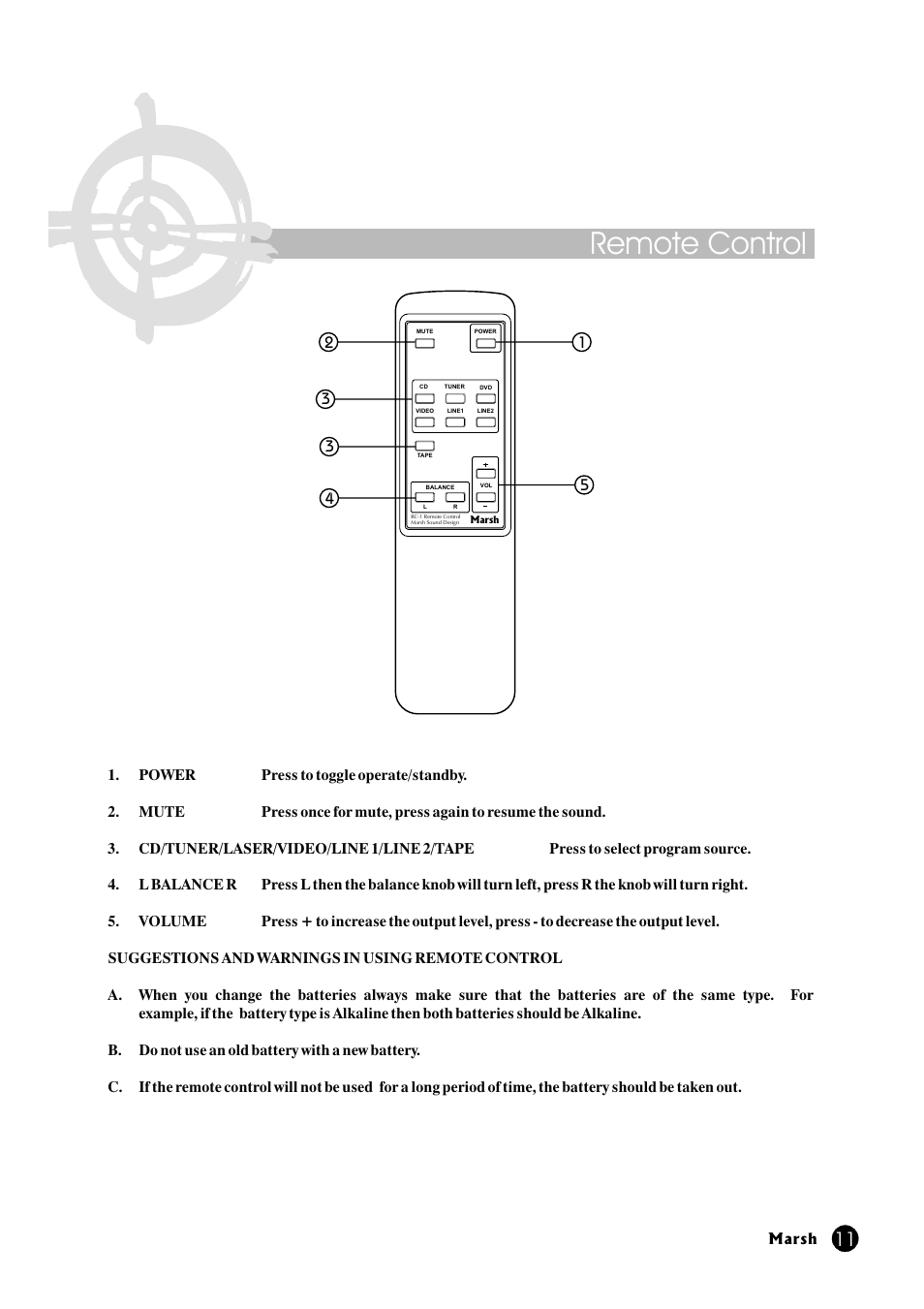 Remote control | Marsh Sound Design P2000-B High Performance Line Amplifier User Manual | Page 11 / 20