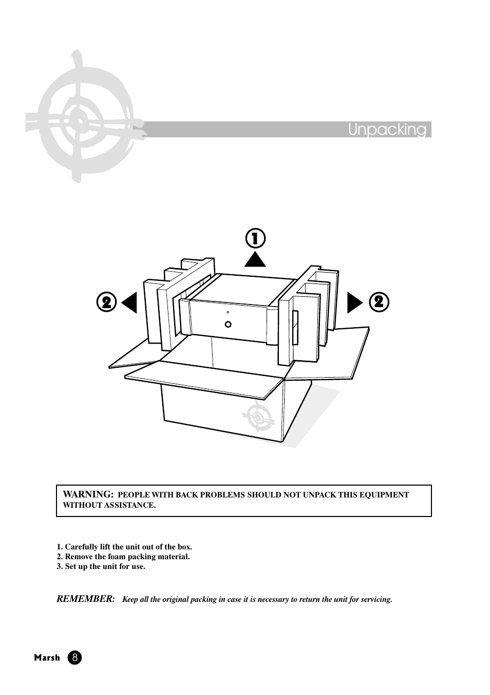 Unpacking | Marsh Sound Design A-200 Stereo Power Amplifier User Manual | Page 8 / 20