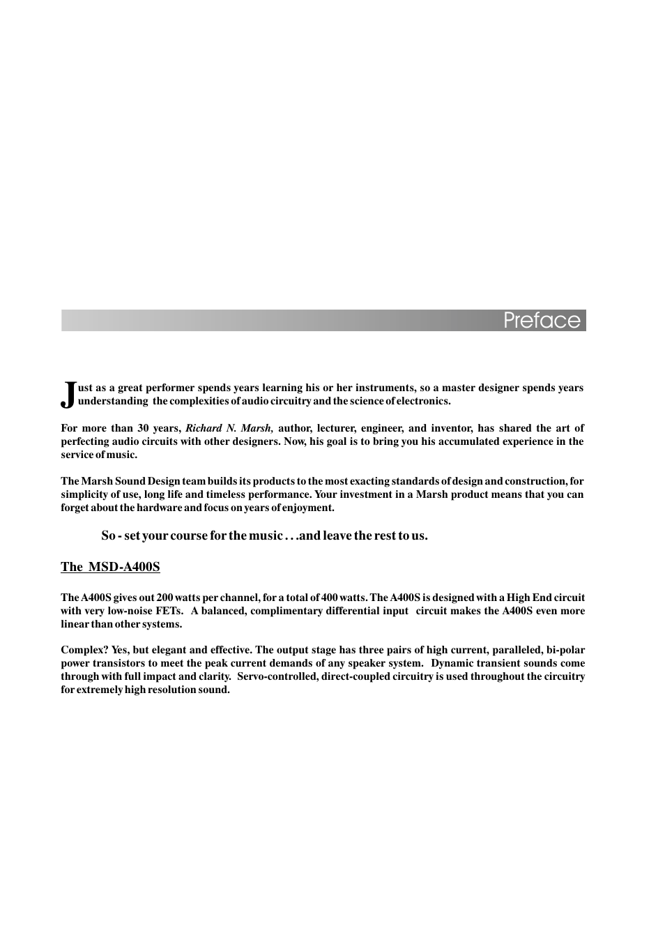 Preface | Marsh Sound Design A-400 Stereo Power Amplifier User Manual | Page 7 / 20
