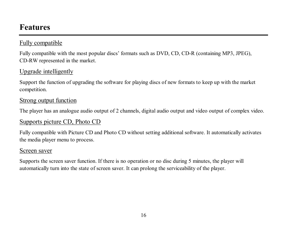 Features | Hyundai H-CMD7084 User Manual | Page 16 / 83