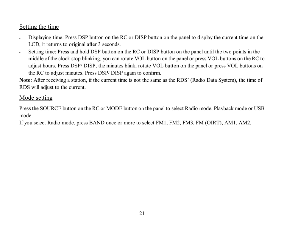 Setting the time, Mode setting | Hyundai H-CMD7084 User Manual | Page 21 / 83